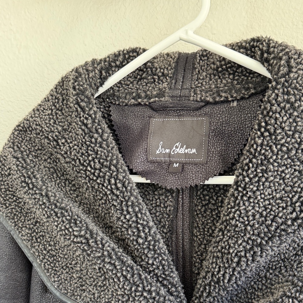 Sam Edelman women’s Charcoal hooded Teddy sherpa lined Jacket size medium - Picture 4 of 13